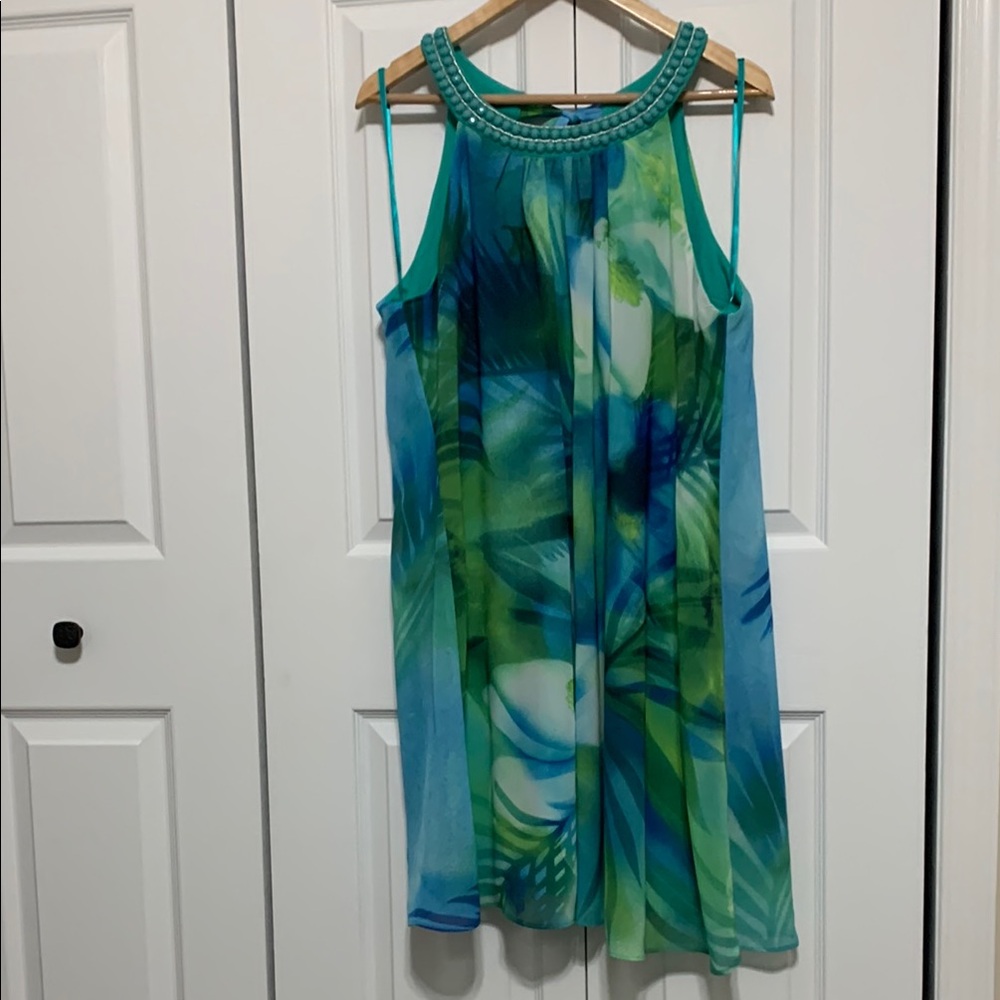 Signature by Robbie Bee Green and Blue Halter Sundress